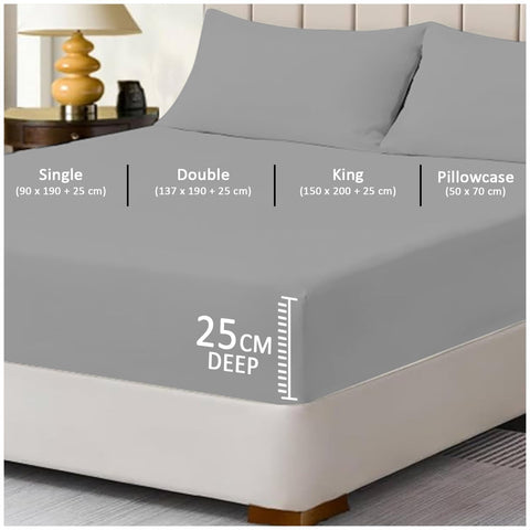 Super Dreamer Fitted Sheet Single Bed - Grey Bedding Sheet - Plain Dyed Microfiber Bedsheets (11796015)