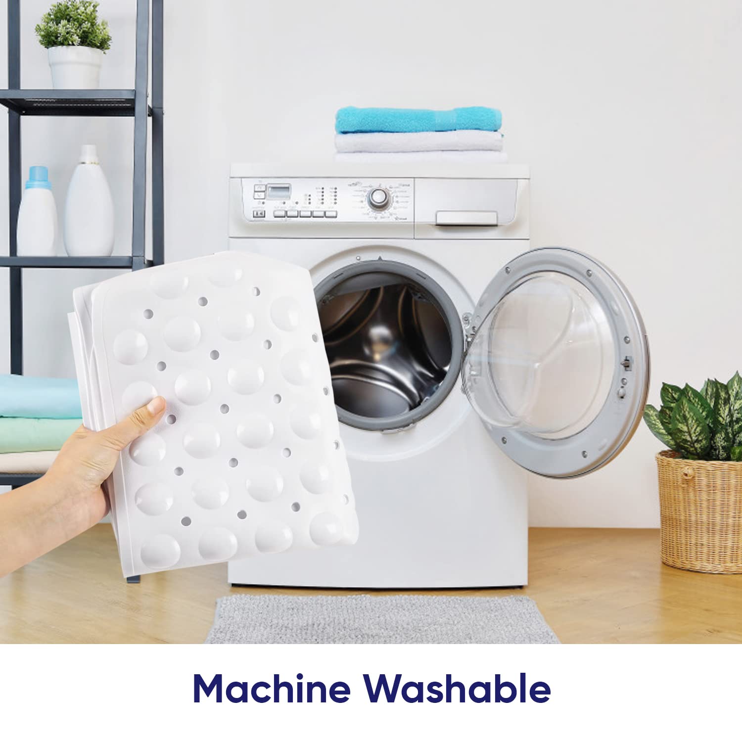 MOONLIGHT20015 Shower Bath Mat Non Slip Anti Mould & Mildew with Strong Suction Cups Grip and Drain Holes Soft Rubber Shower Mats - PVC Bathroom Mat Machine Washable (70x38cm, White)
