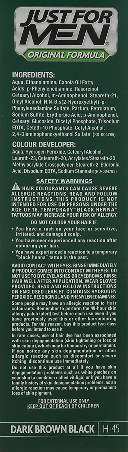 Just for men Original Formula Dark Brown Black Hair Dye, Restores Original Colour for a Natural Look � H45