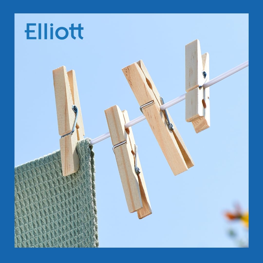 Elliott Hardwood Clothes Pegs with Metal Coil Spring for Firm Grip, Contoured to Prevent Leaving Marks on Clothing, This Pack Include 36 Pegs Ideal for Outdoor and Indoor Use