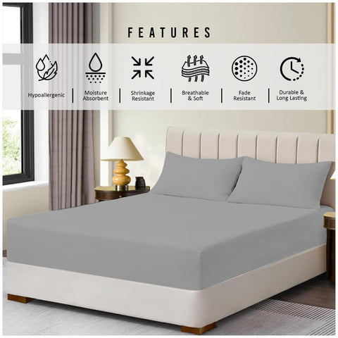 Super Dreamer Fitted Sheet Single Bed - Grey Bedding Sheet - Plain Dyed Microfiber Bedsheets (11796015)