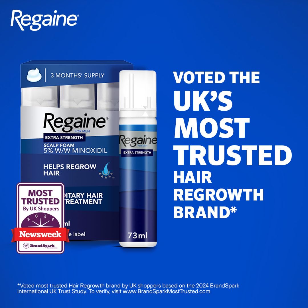 Regaine For Men Extra Strength Foam - Scientifically Proven To Help Stop Hereditary Hair Loss - Minoxidil Foam for Hair Regrowth - (3 x 73ml), Packaging May Vary