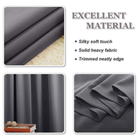 PONY DANCE Grey Blackout Thermal Insulated Curtains for Bedroom, 46 x 54 Inch Short Eyelet Curtains & Drapes, Soft Black Out 2 Panels for Window Living Room/Kitchen