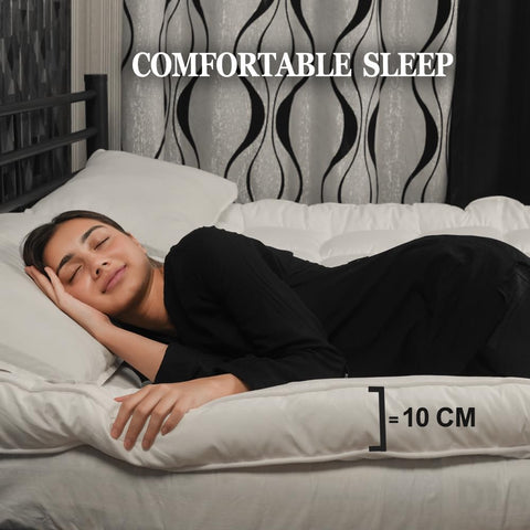 4AS Supersoft Mattress Topper Double Bed - 1100 GSM Filling 4 Inch (10cm) Thick Mattress Topper with Elasticized Corner Straps - White (Double 137x190 cm)