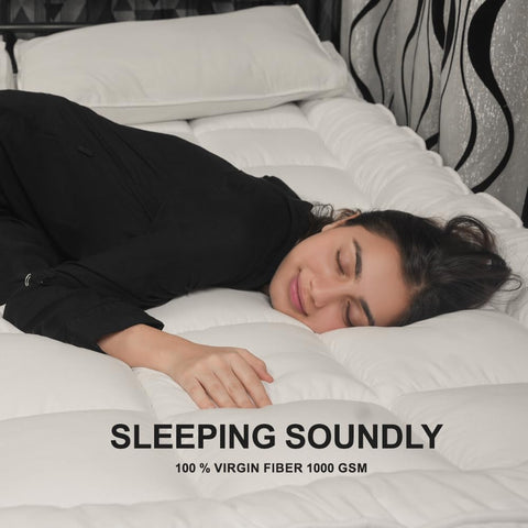 4AS Supersoft Mattress Topper Double Bed - 1100 GSM Filling 4 Inch (10cm) Thick Mattress Topper with Elasticized Corner Straps - White (Double 137x190 cm)