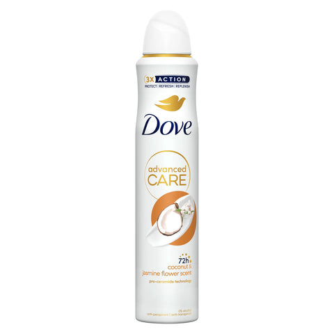 Dove Advanced Care Coconut & Jasmine Flower Scent Women's Antiperspirant Deodorant Body Spray with Pro-Ceramide technology for 72 hours of protection 200 ml