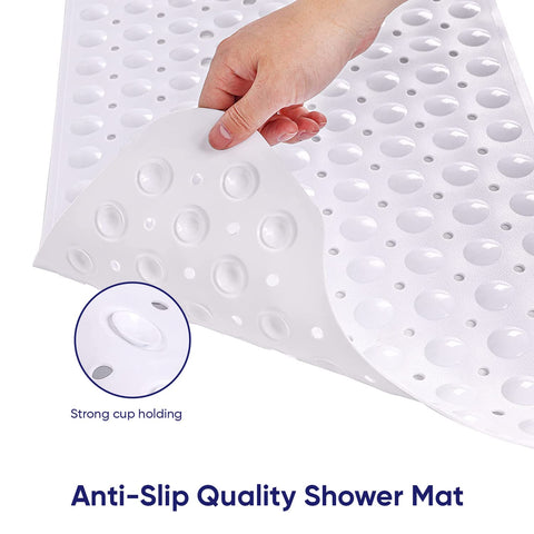 MOONLIGHT20015 Shower Bath Mat Non Slip Anti Mould & Mildew with Strong Suction Cups Grip and Drain Holes Soft Rubber Shower Mats - PVC Bathroom Mat Machine Washable (70x38cm, White)