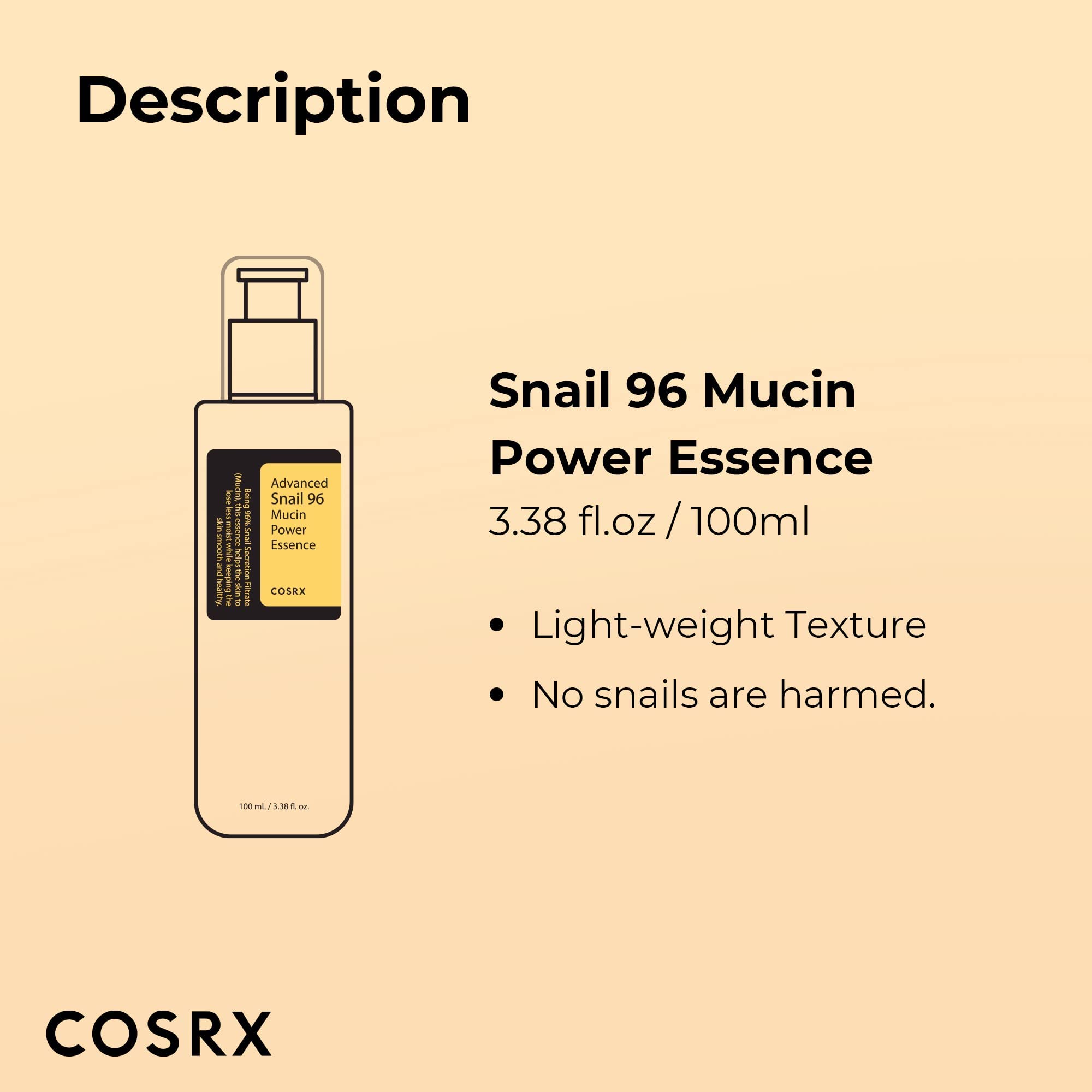 COSRX Advanced Snail 96 Mucin Power Essence 100ml, Skin Repair & Hydrating Serum, Snail Secretion Filtrate 96% & Hyaluronic acid, Korean Skincare, Animal testing free