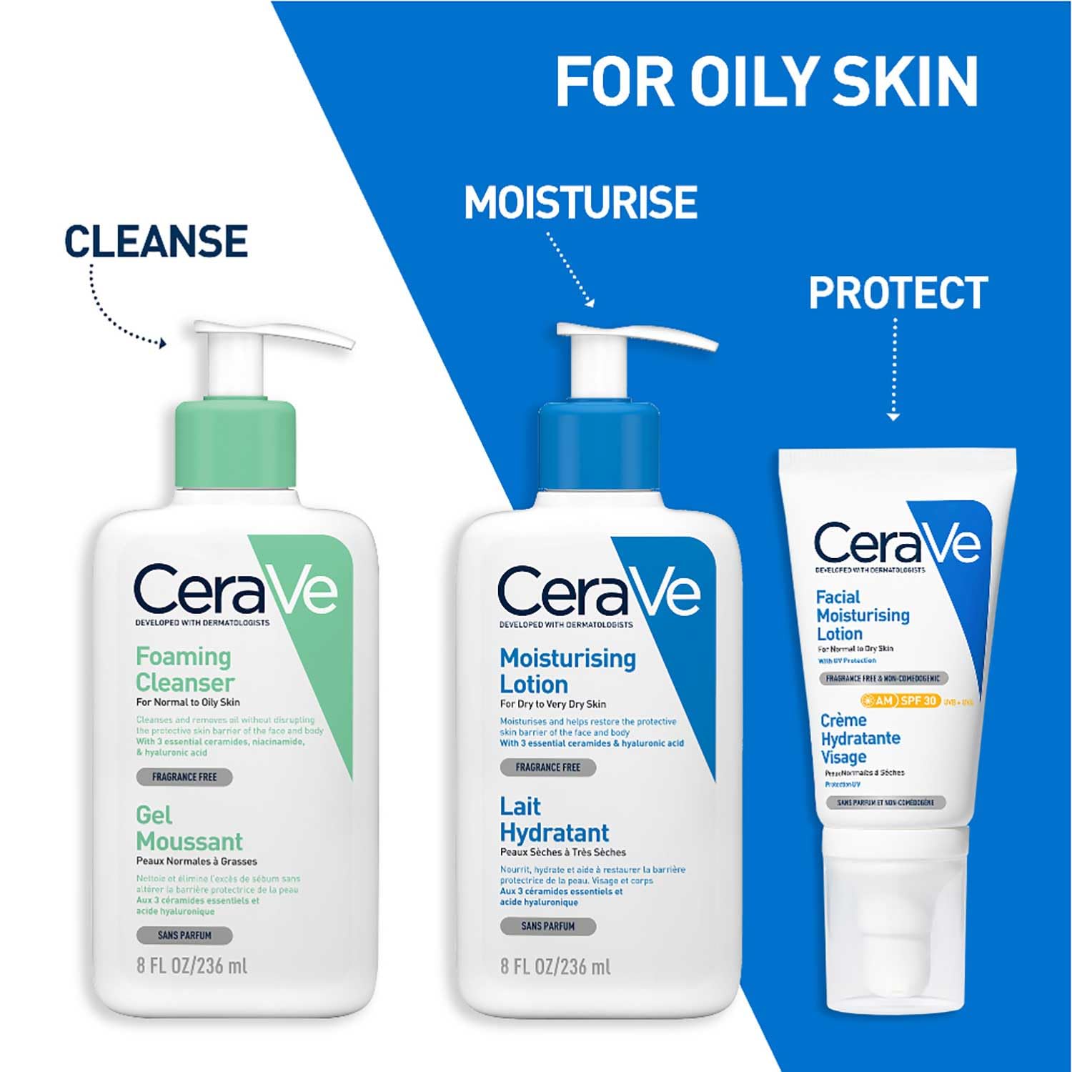 CeraVe Foaming Cleanser, Face & Body, With 3 essential ceramides, niacinamide & hyaluronic acid, For normal to oily skin, 236 ml/8 oz