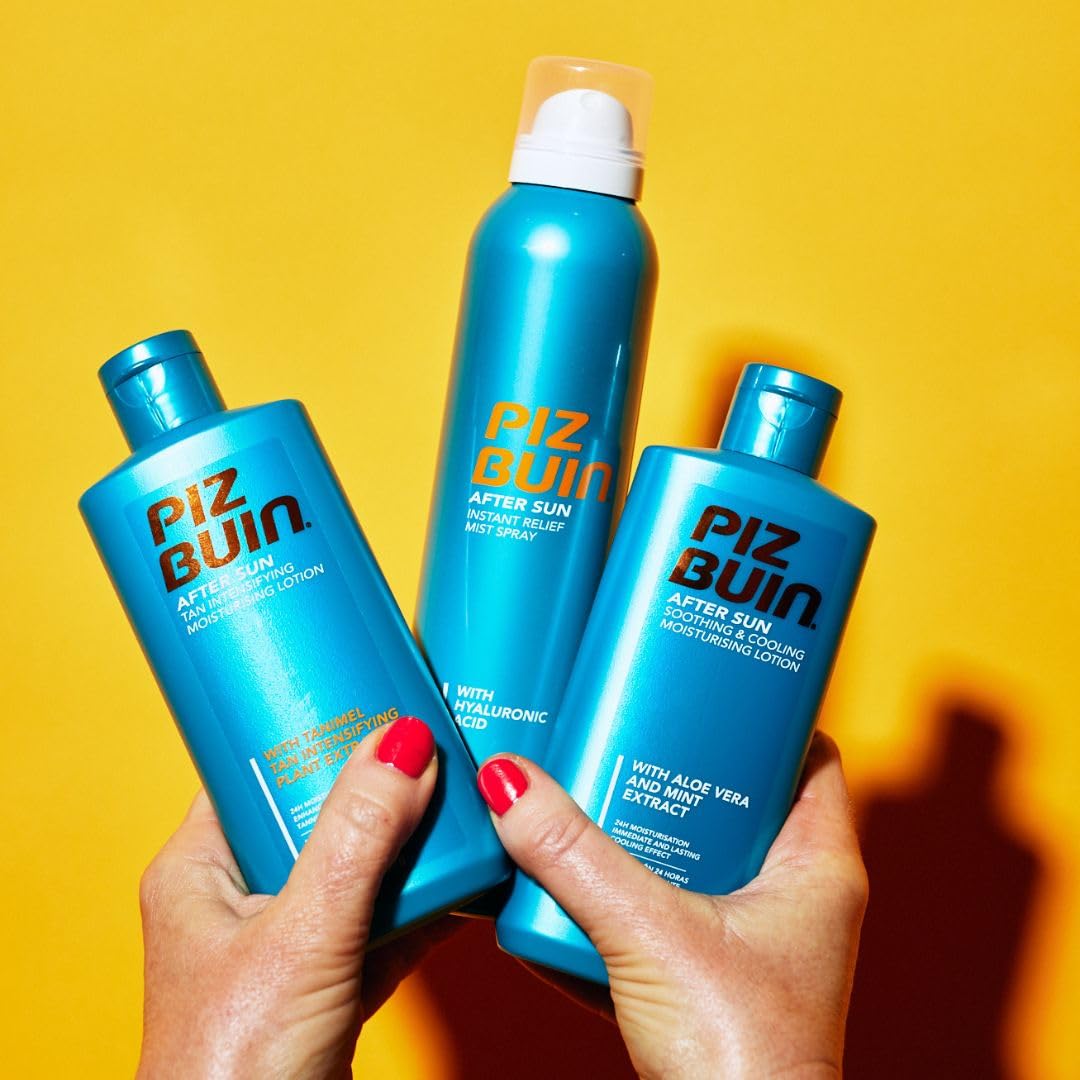 Piz Buin After Sun Tan Intensifying Moisturising Lotion (200ml), Nourishing Aftersun Cream with Vitamin E and Shea Butter, Ideal to Soothe Sensitive Skin, with Tanimel Tan Intensifying Plant Extract