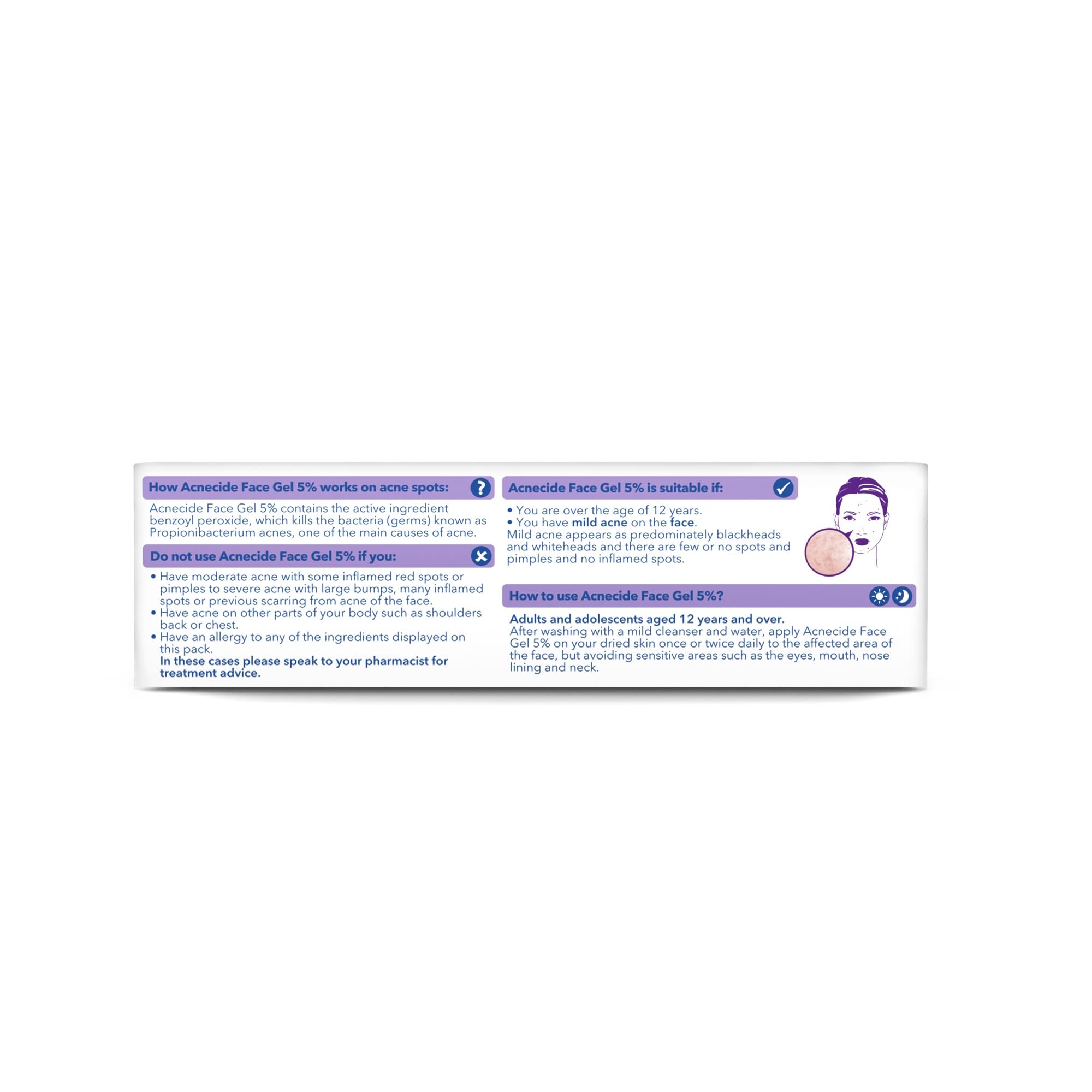 Acnecide Face Gel 5% Benzoyl Peroxide Acne Treatment for Spot Prone Skin 15g
