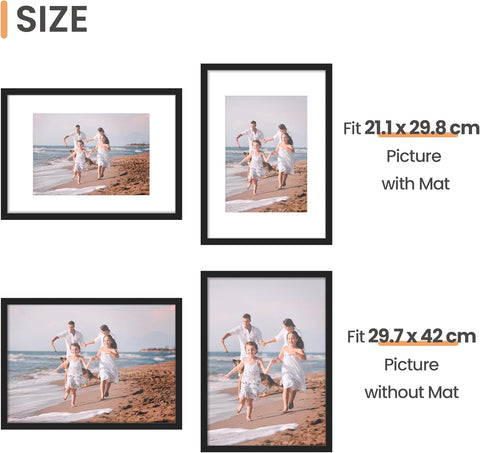 upsimples A3 Picture Frame, 3 Pack Black Photo Frame, Wall Hanging Picture 29.7 x 42cm