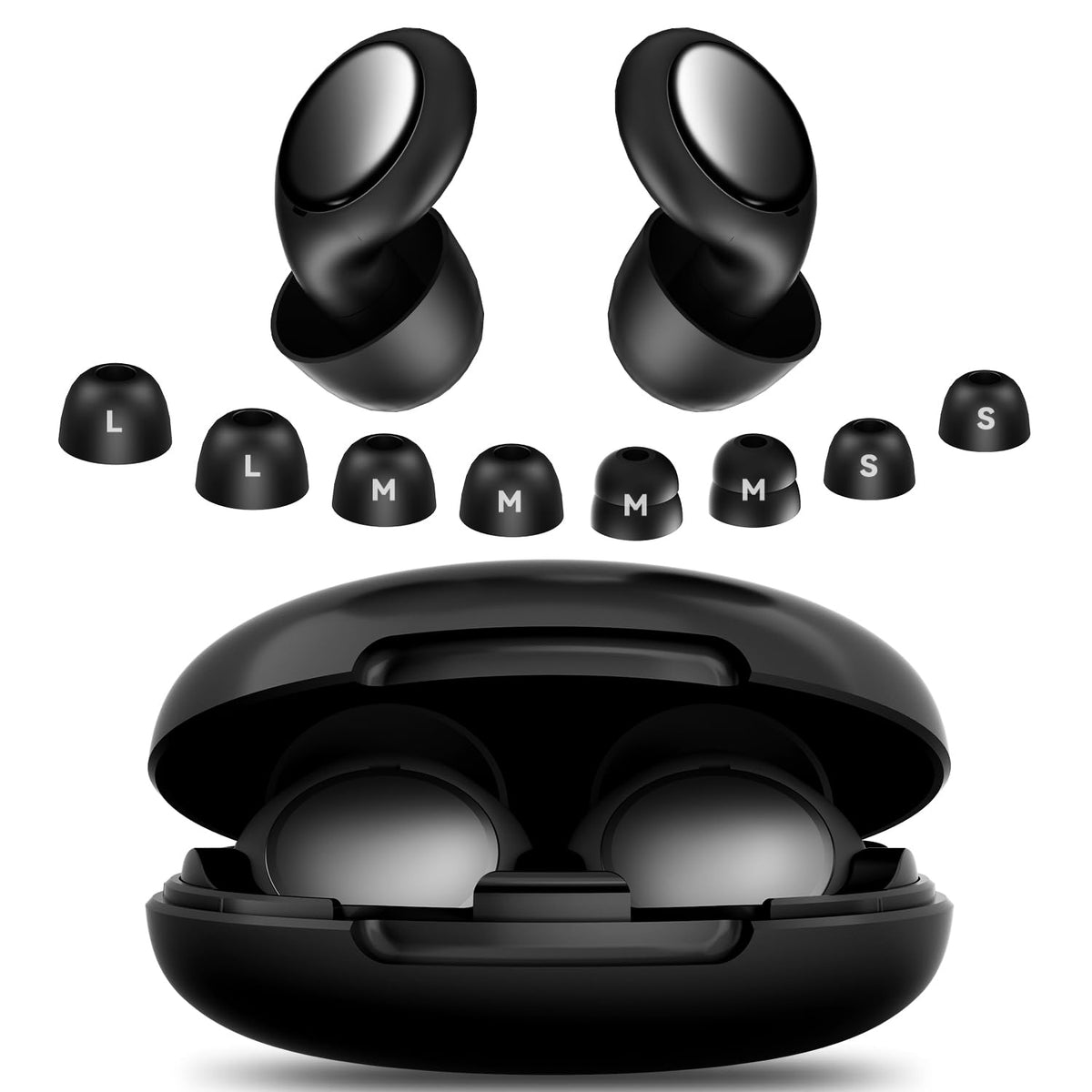 Ear Plugs for Sleep Noise Cancelling - 45dB, Customized Soft Earplugs for Concert, Reusable Waterproof Sleep earplugs for Travel/Work, with 8 Tips(S, M, L Size and Dual-Layer Earplug), Black