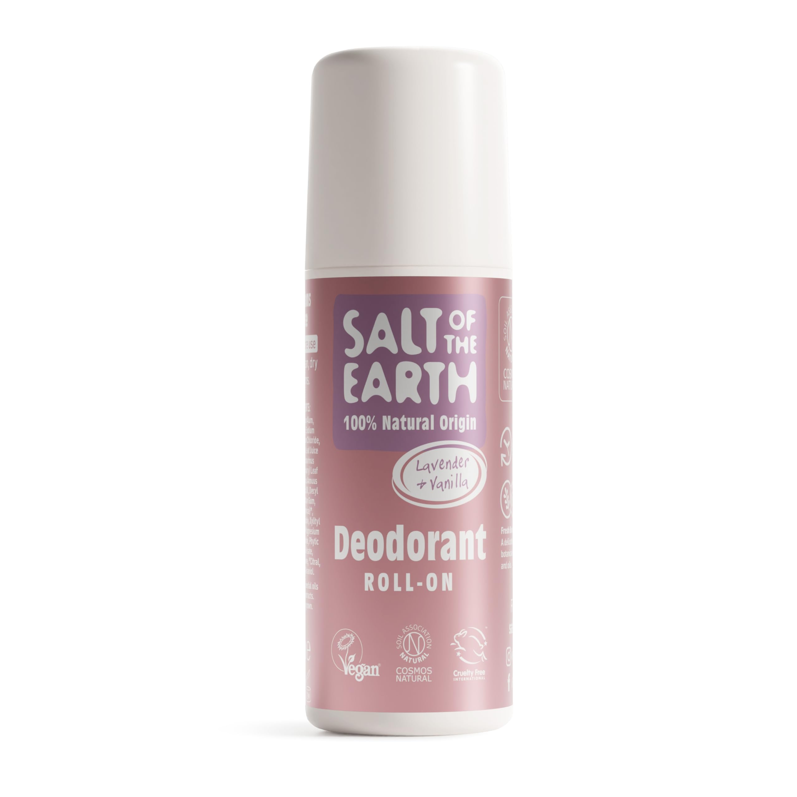Salt of the Earth - Natural Deodorant Roll On - Lavender & Vanilla - Vegan Formula with Effective Long-Lasting Protection, Made in the UK - Suitable for Women, Men & Kids - 75ml