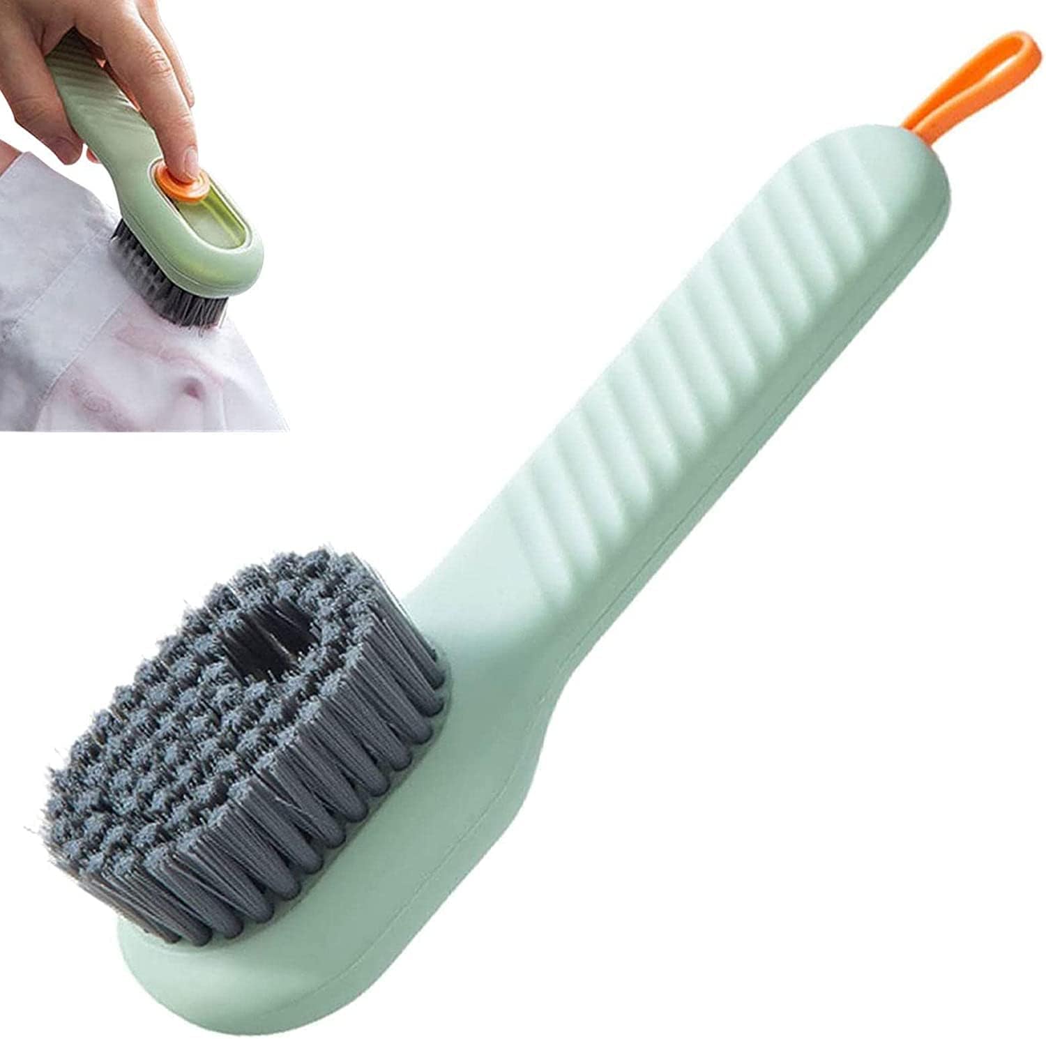 Soft Bristle Shoe Cleaning Brush with Soap Dispenser – Press-Type Liquid Dispensing Scrub Brush for Shoes and Clothes – Household Cleaning Tool (1 Piece)