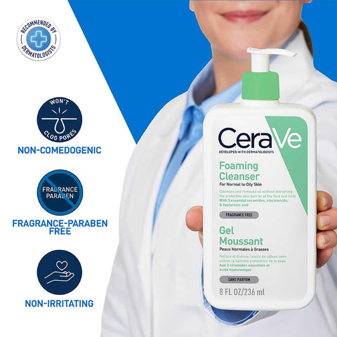 CeraVe Foaming Cleanser, Face & Body, With 3 essential ceramides, niacinamide & hyaluronic acid, For normal to oily skin, 236 ml/8 oz