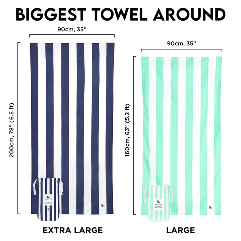 Dock & Bay Beach Towel - Quick Dry, Sand Free - Compact, Lightweight - 100% Recycled - Includes Bag - Cabana - Whitsunday Blue - Large (160x90cm, 63x35)