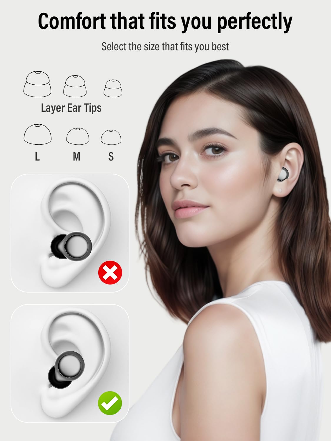 Ear Plugs for Sleep Noise Cancelling - 45dB, Customized Soft Earplugs for Concert, Reusable Waterproof Sleep earplugs for Travel/Work, with 8 Tips(S, M, L Size and Dual-Layer Earplug), Black