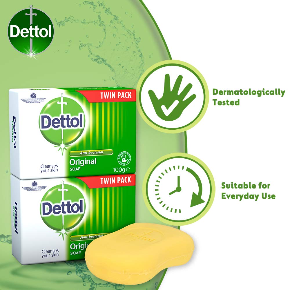 Dettol Antibacterial Soap Bar Multipack, 2 X 100g, Total 200g, Body Cleanser, Disinfectant, Kills 99.99% Of Germs, Effective Wash, Hygiene Essential