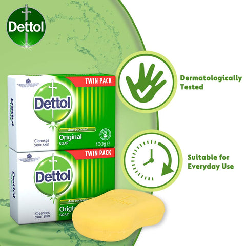 Dettol Antibacterial Soap Bar Multipack, 2 X 100g, Total 200g, Body Cleanser, Disinfectant, Kills 99.99% Of Germs, Effective Wash, Hygiene Essential