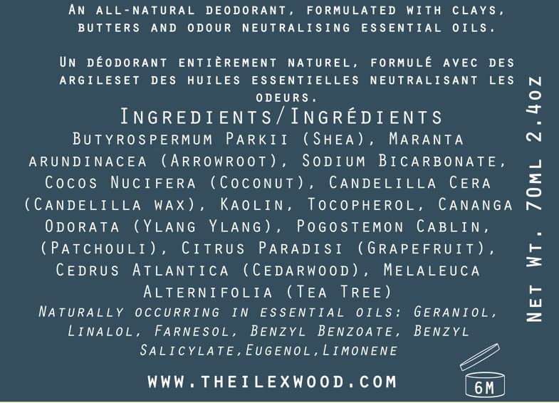 The Ilex Wood - Ylang Ylang & Cedarwood Natural Deodorant - 70ml. Natural Deo in Eco Friendly Cardboard Tube, Vegan, no Plastic, no Alcohol, no Toxins, no Aluminium Salt & Cruelty Free for Women & Men