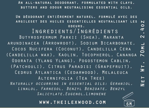 The Ilex Wood - Ylang Ylang & Cedarwood Natural Deodorant - 70ml. Natural Deo in Eco Friendly Cardboard Tube, Vegan, no Plastic, no Alcohol, no Toxins, no Aluminium Salt & Cruelty Free for Women & Men