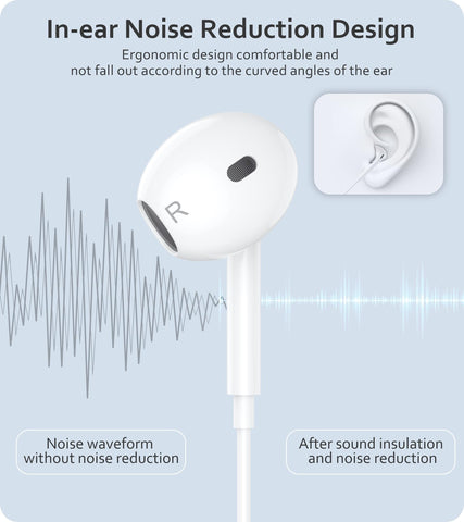 2-Pack Lightning Headphones, [MFi Certified] iPhone Headphones Wired Built-in Microphone and Volume Control Noise Cancellation，Wired Earphones Compatible with iPhone 14/14 Pro/13/12/11/XR/XS/X/8/7/SE