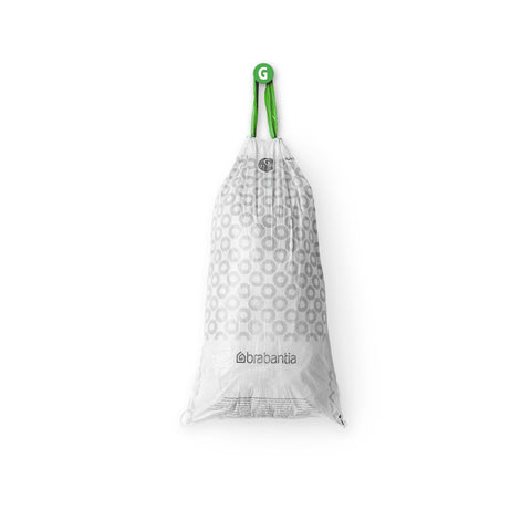 Brabantia PerfectFit Bin Liners (Size G/23-30 Litre) Thick Plastic Trash Bags with Tie Tape Drawstring Handles (40 Bags)