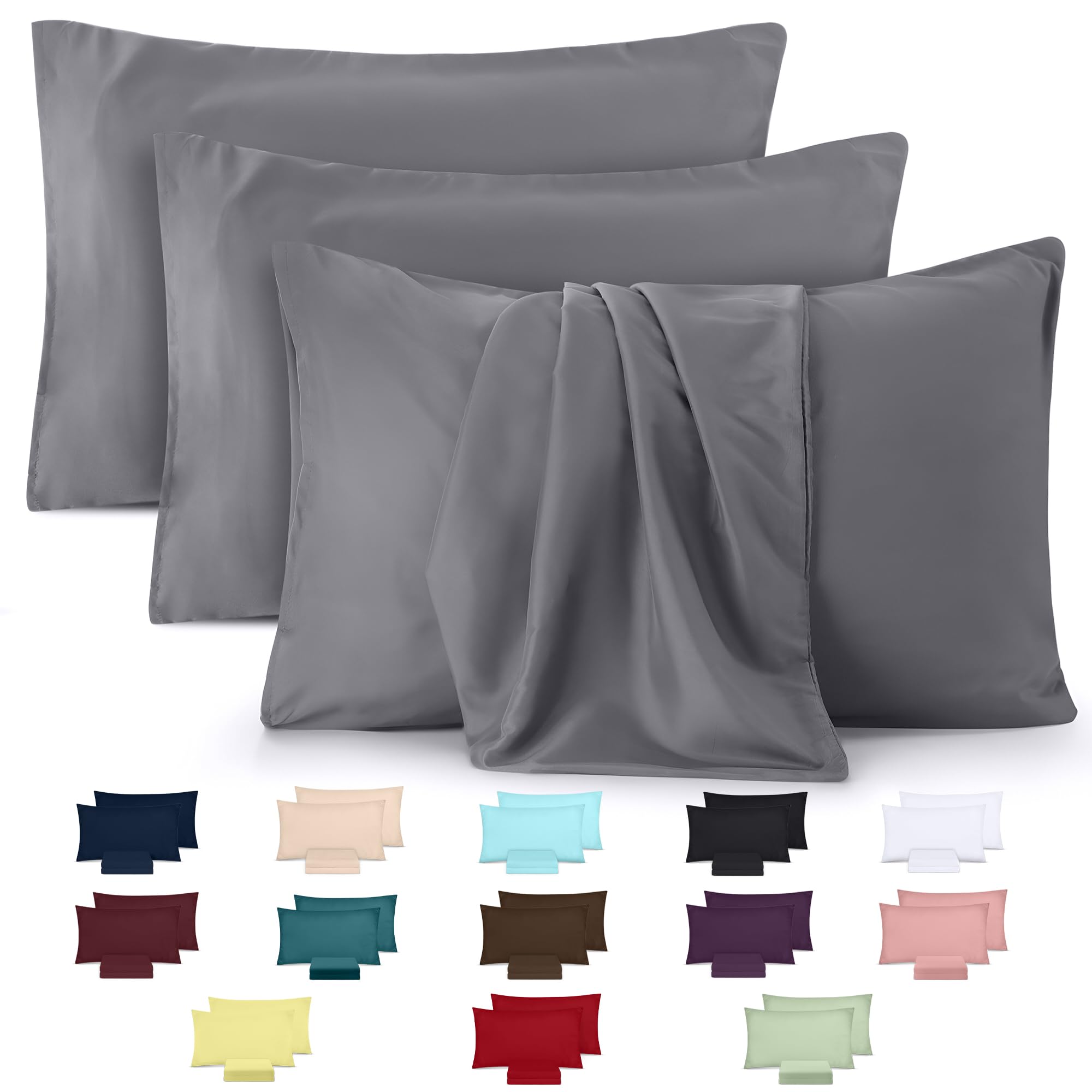 Utopia Bedding - Pillow Cases 4 Pack - Standard Size 50x75 cm - 100% Brushed Microfiber Pillowcases with Envelope Closure - Wrinkle, Fade, Stain Resistant Pillow Cases - Grey