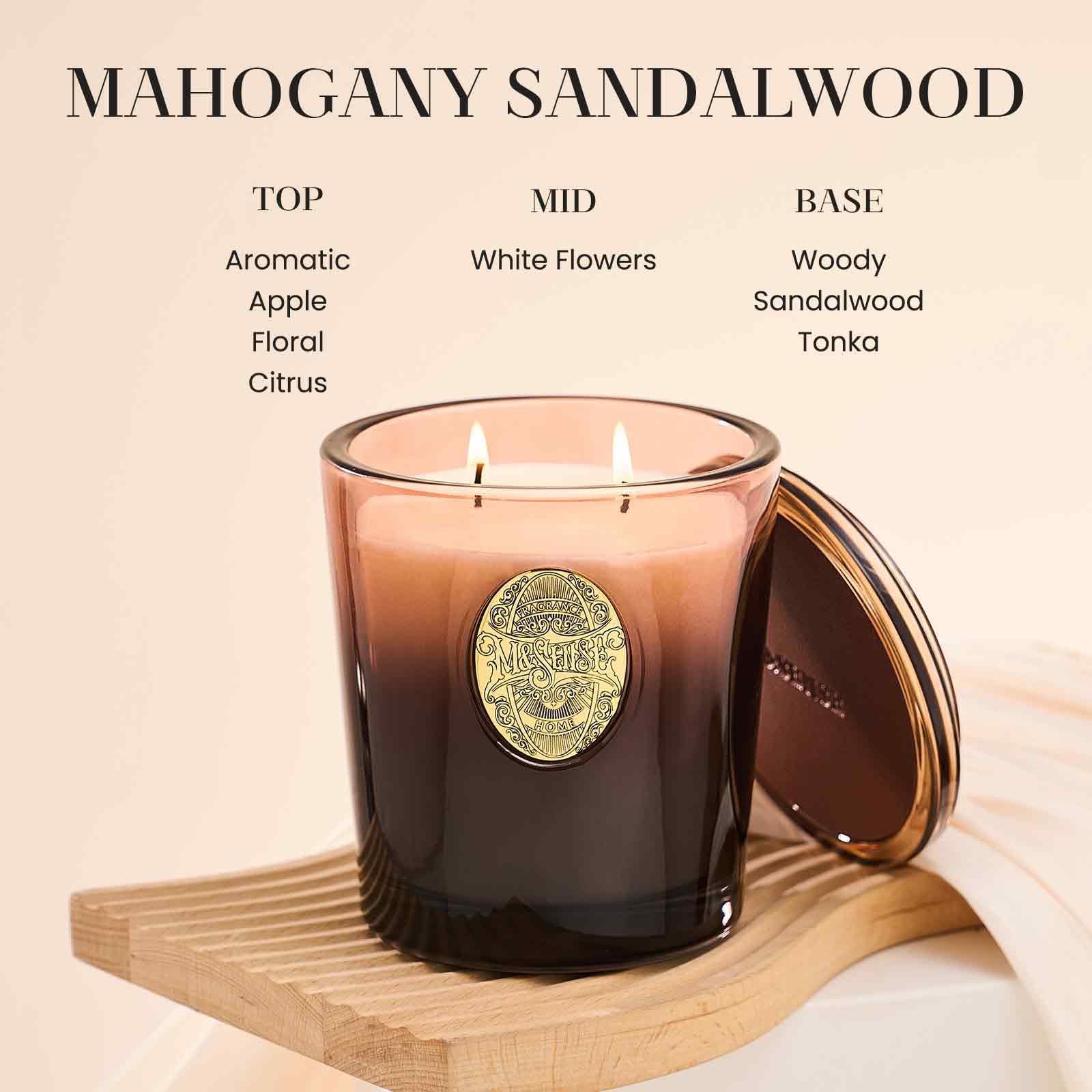 M&SENSE Scented Candles Gifts for Women 560g Mahogany Sandalwood, 2-Wick Natural Soy Wax Large Candle 110H Long Burning, Aromatherapy Candle Gift for Men, Perfect Halloween Christmas Birthday Gifts