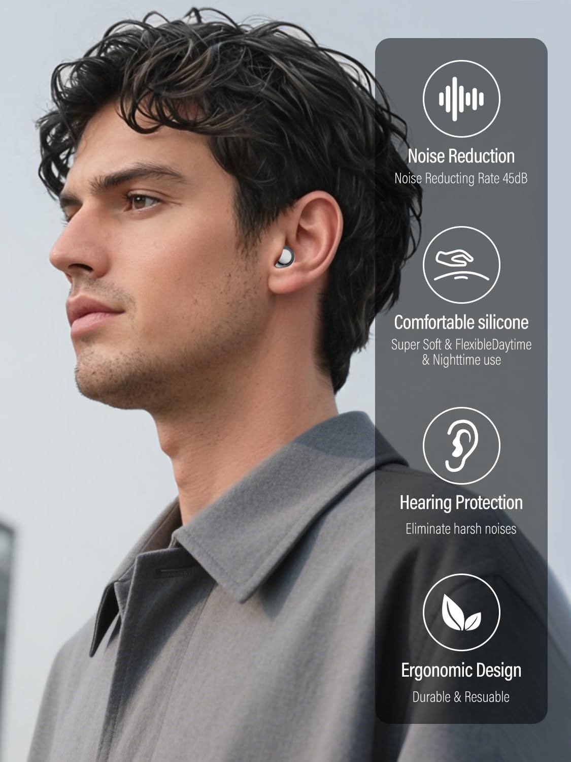 Ear Plugs for Sleep Noise Cancelling - 45dB, Customized Soft Earplugs for Concert, Reusable Waterproof Sleep earplugs for Travel/Work, with 8 Tips(S, M, L Size and Dual-Layer Earplug), Black