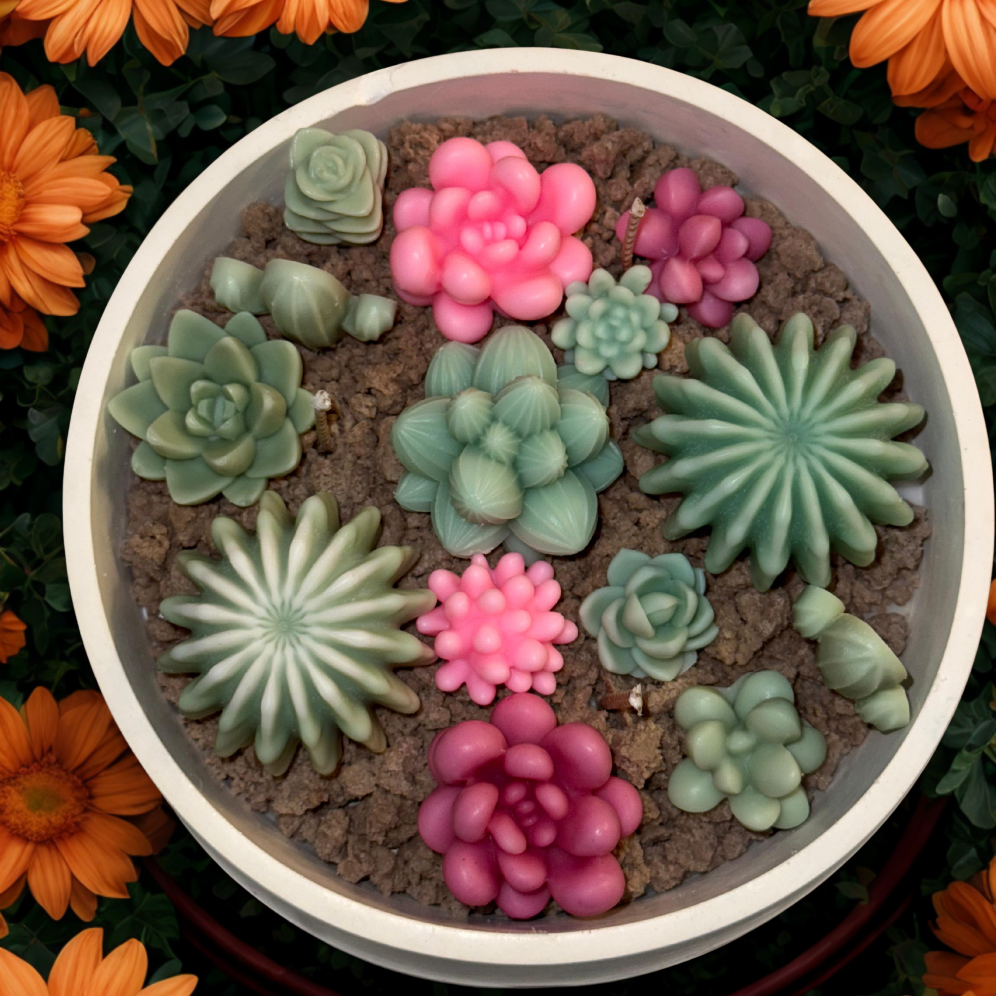 Succulent Candle Arrangement in Planter Pot – Handmade Realistic Succulent Candle Gift