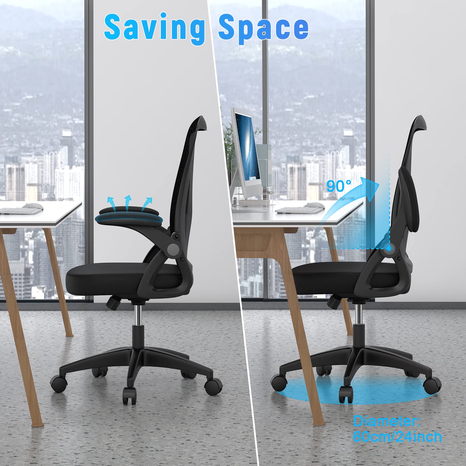 naspaluro Office Chair Ergonomic Desk with 90° Flip-up Armrest Lumbar Support, Height Adjustable Chair, Executive Swivel Computer Padded Seat Cushion for Home/Office