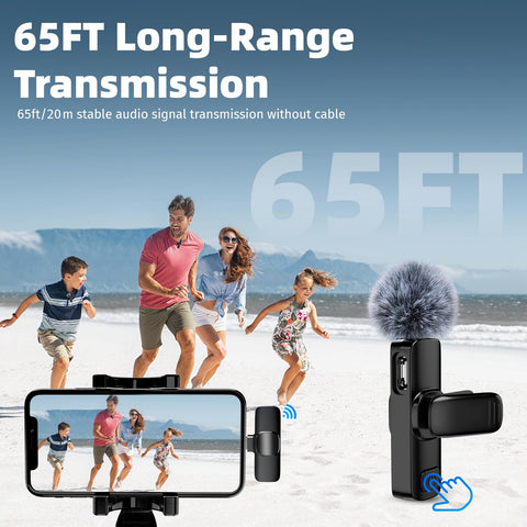 Wireless Lavalier Microphone for iPhone Android，2 Mini Lapel Microphones for Video Recording/LiveStream/YouTube/Online Meeting/TikTok (Black)