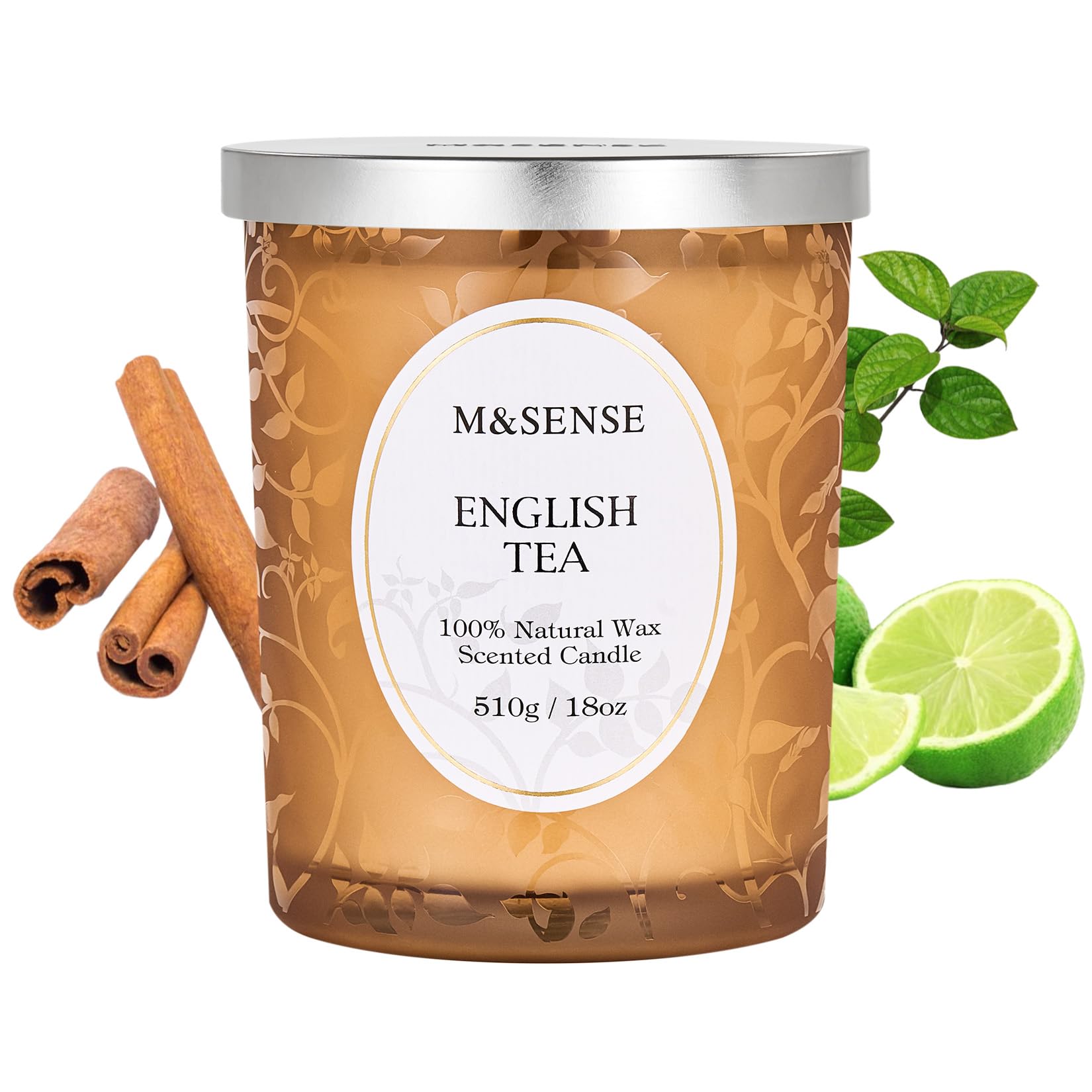 M&SENSE 510g Lemon English Tea Scented Candle, Crackling Wooden Wick Candle with Lid, 100h Long Burning Large Soy Wax, Natural Organic Soy Wax for Sleep, Meditation & Stress Relief