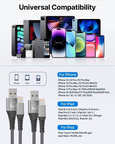 2Pack 2M iPhone Charger Cable, MFi Certified Lightning Cable Fast Charging Braided iPhone Charger Fast Charge USB Charging Lead for Phone 14 13 12 11 Pro Max XS XR X 8 7 6 Plus 5 SE, iPad and iPod