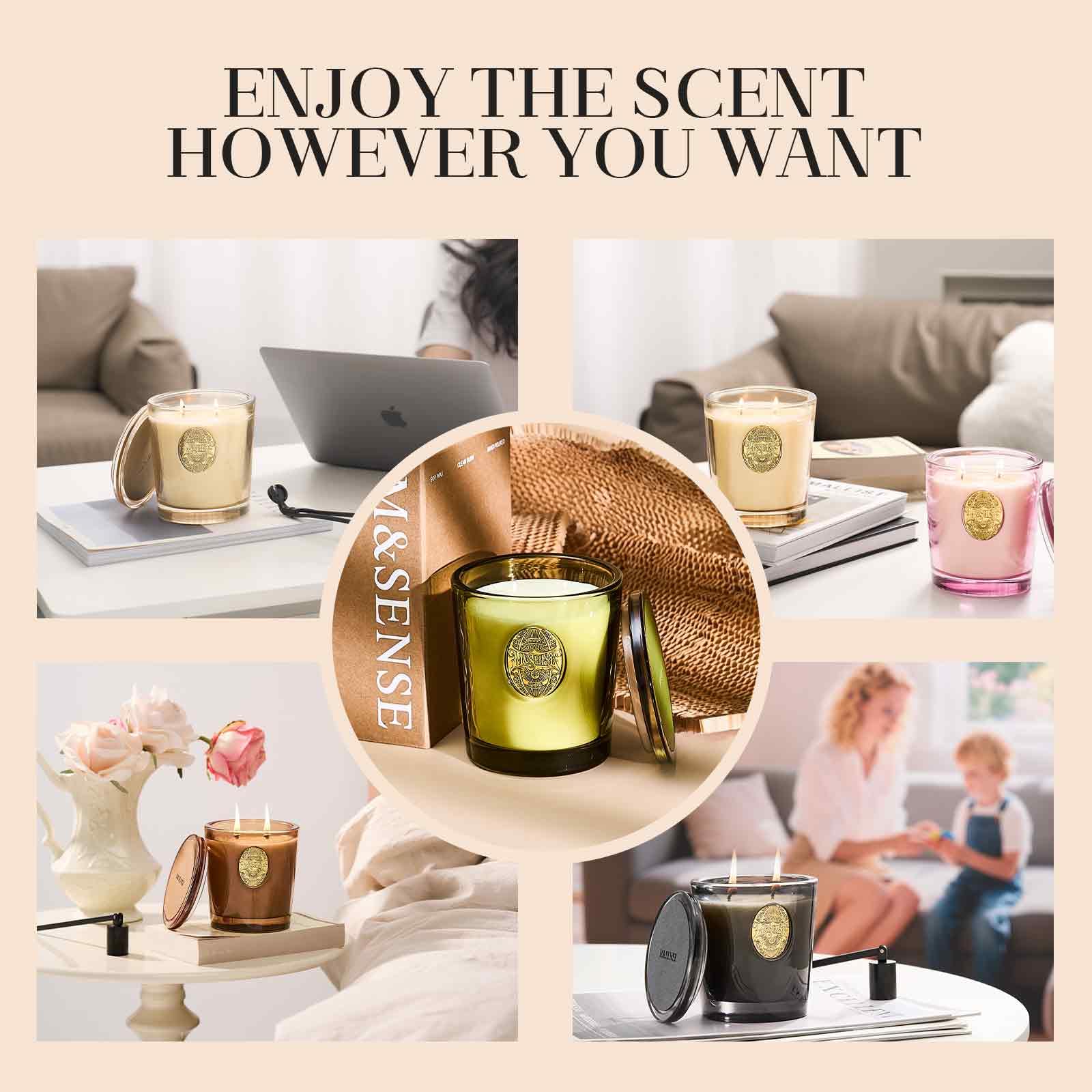 M&SENSE Scented Candles Gifts for Women 560g Mahogany Sandalwood, 2-Wick Natural Soy Wax Large Candle 110H Long Burning, Aromatherapy Candle Gift for Men, Perfect Halloween Christmas Birthday Gifts