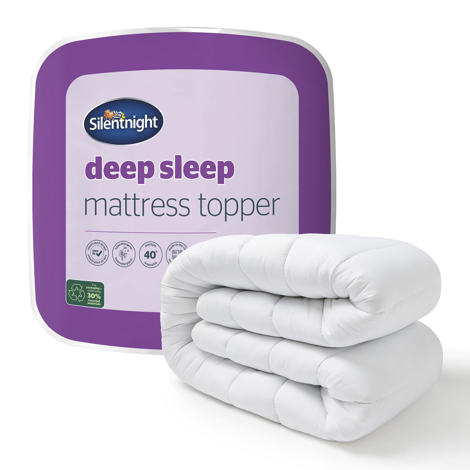 Silentnight Deep Sleep Mattress Topper Double Bed - Soft Supportive Comfortable Durable Bed Topper with Easy Fit Elasticated Straps - Hypoallergenic and Machine Washable - Double - 190x135cm