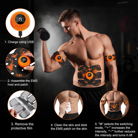 Dresz EMS Muscle Stimulator, Abs Stimulator Full Body with 8 Modes & 19 Intensities, Portable Electronic Toning Belts,16 Water Gel, Abs trainer For Abdominal/Arm/Leg/Hip Training, Unisex