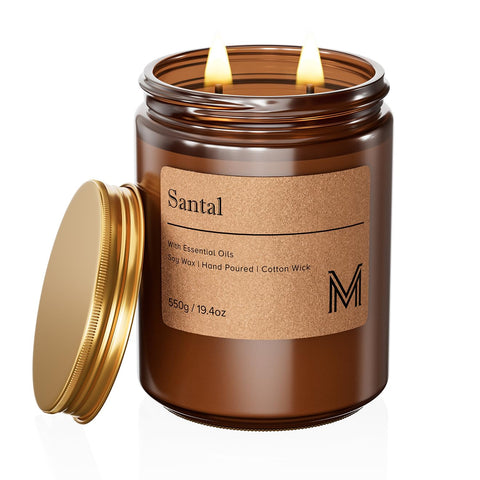 M&SENSE Scented Candles Gifts for Women 550g Santal 2-Wick Natural Soy Wax Large Candles 110H Long Burning Aromatherapy Candles Gift for Men, Perfect Halloween Christmas Gifts