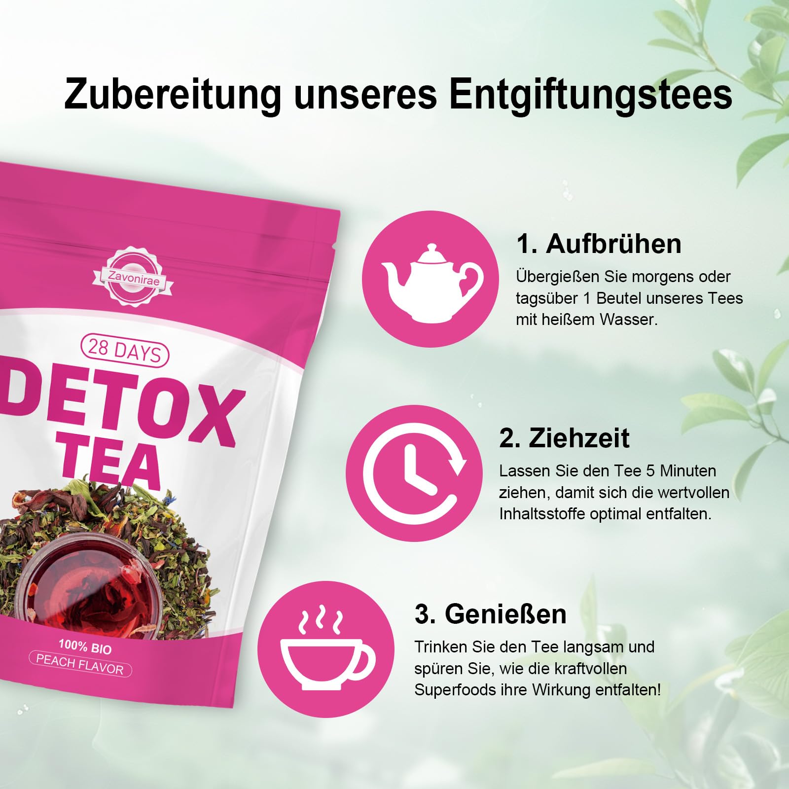 Detox Tea - 56 Days Herbal Tea | Natural Wellness Tea with Green Tea & Dandelion | Gentle Cleanse & Metabolism & Healthy Weight Support | Vegan, Caffeine-Free, Peach Flavour