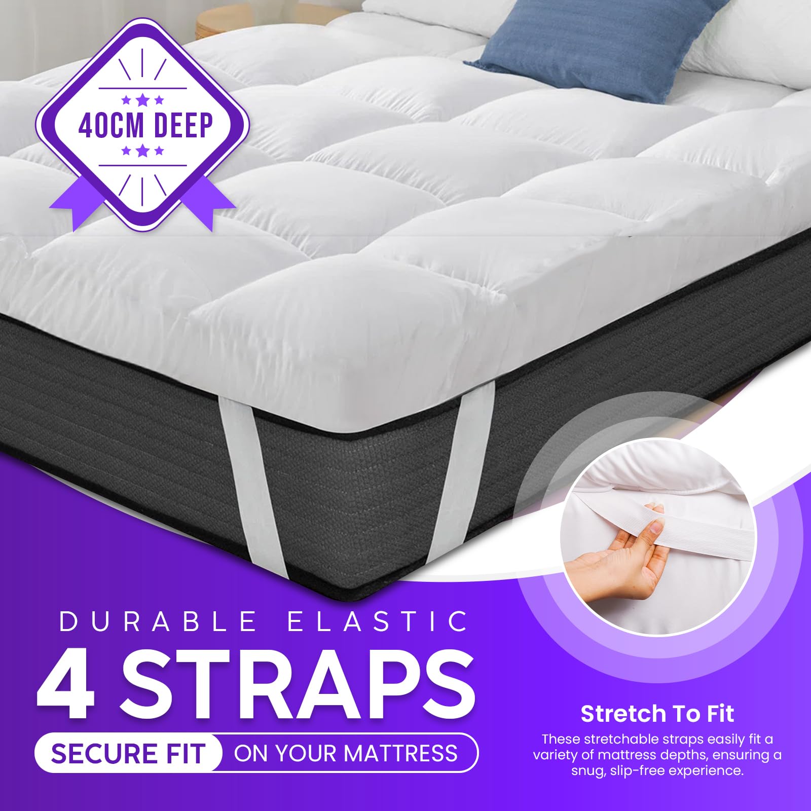 Linens World Small Double Mattress Topper, 10CM Extra Thick Mattress Topper Small Double Bed, 1000GSM Filling Fiber - Luxurious Comfort, Hypoallergenic, Elastic Straps Deep Pocket 4FT Topper