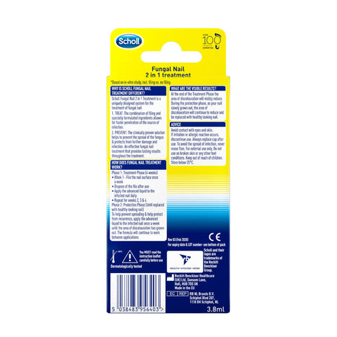 Scholl 2-in-1 Fungal Nail Treat & Prevent Kit, 3.8ml - Treats the Infection at Source, Fast-Drying Formula, Easy to Use, Clinically Proven Antifungal Treatment for Toenails, 5 Disposable Nail Files