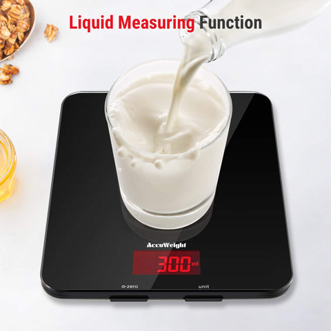 ACCUWEIGHT 201 Digital Kitchen Scales with Tempered Glass Platform (Batteries included), Electronic Weighing Food Scale with Backlit LCD, Multifunction for Office School Home Baking Cooking, 5kg/11lb