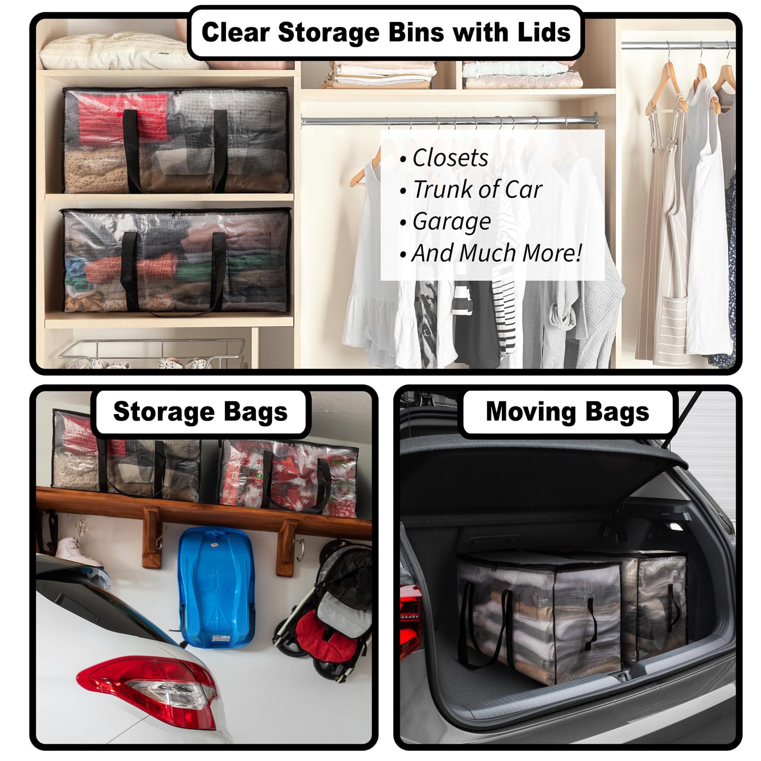 ClearSpace Large Moving Boxes & Storage Bags – Oversized Packing Bags with Backpack Straps, Zippers & Handles – Heavy-Duty for College Dorm, Christmas Decorations, 6 Pack