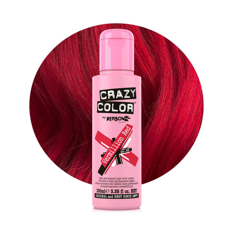 Crazy Color Vibrant Vermillion Red Semi-Permanent Hair Dye. Highly Pigmented Scarlet Red Conditioning & Oil Nourishing Vegan Formula | No Bleach or Ammonia | 100ml