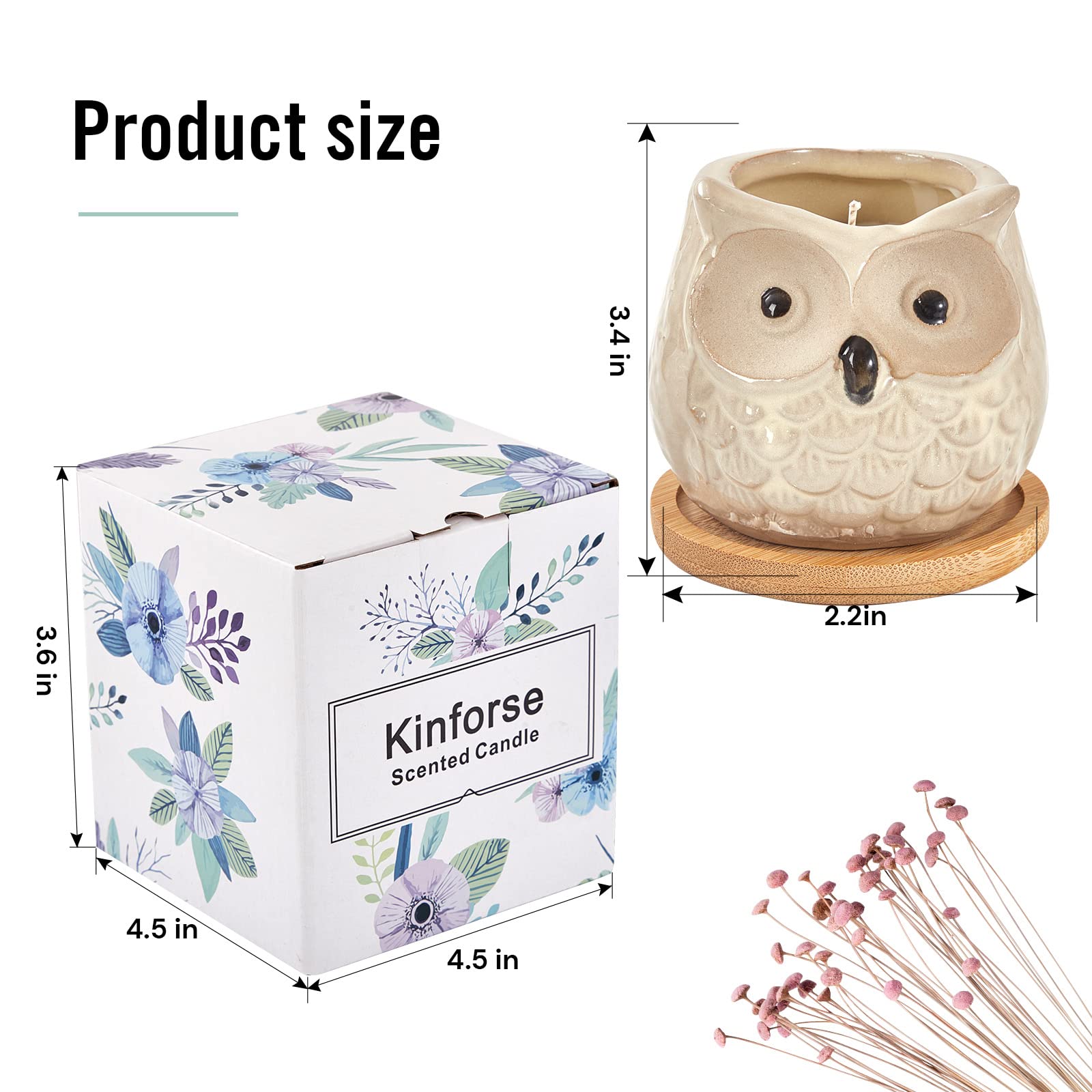 Kinforse Enchanting Owl Scented Candle Gifts for Her – Luxurious Sweet Orange Aromatherapy Candles, Unique Birthday Gifts for Women, Relaxing Bath & Home Set for Best Friends, Wife, Mother