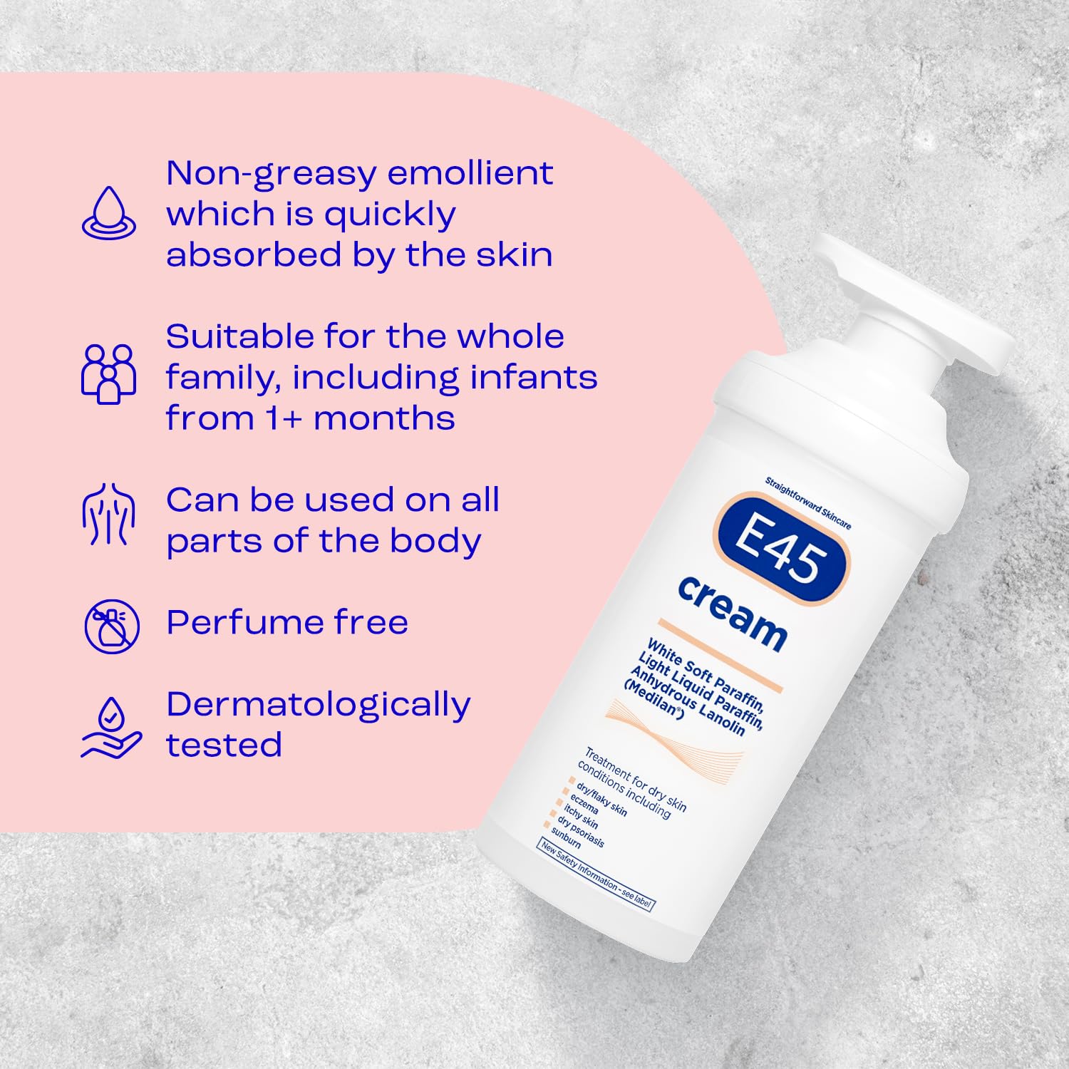 E45 Cream 500 g – E45 Cream for Dry, Irritated Skin – Moisturiser to Soothe Dry & Sensitive Skin - Dermatologically Tested Eczema Dermatitis Cream – Non-Greasy Body Face Hand Cream – Clinically Proven