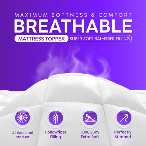 Linens World Small Double Mattress Topper, 10CM Extra Thick Mattress Topper Small Double Bed, 1000GSM Filling Fiber - Luxurious Comfort, Hypoallergenic, Elastic Straps Deep Pocket 4FT Topper