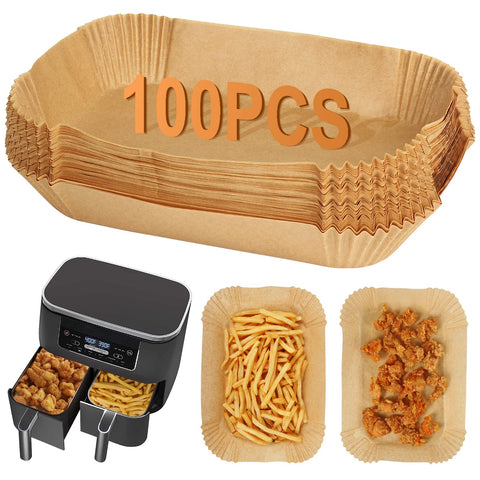 BYKITCHEN 100pcs Air Fryer Liners for Ninja Dual, Air Fryer AF300UK AF400UK Accessories, Disposable Airfryer Parchment Paper Liners, Compatible with Ninja, Breville, Tower & Other Dual Zone Fryers